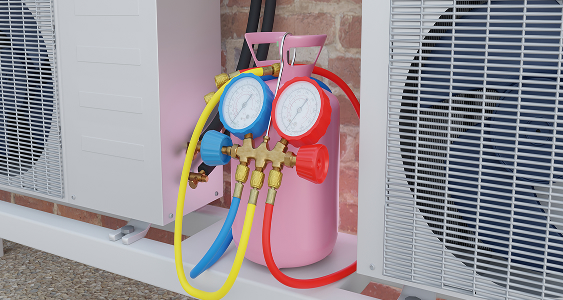 gas cylinder pressure gauges outdoor unit air conditioner roof3d render