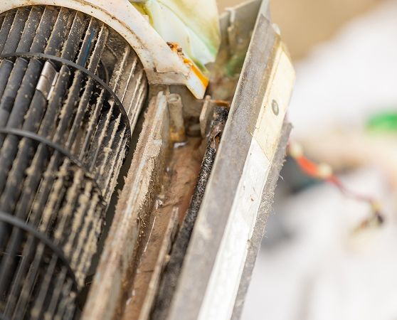 close up dirty inside compartments air conditioner